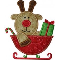 a reindeer in a sleigh with presents on it's head and nose