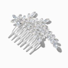 Claire's Silver Rhinestone Leaf Hair Comb Silver Hair Pieces Prom, Silver Crystal Clip-on Earrings For Formal Events, Silver Crystal Clip-on Earrings For Party, Silver Crystal Hair Accessories For Party, Silver Hair Accessory, Special Occasion Hair, Gem Hair, Knotted Headwrap, Prom Hair Accessories