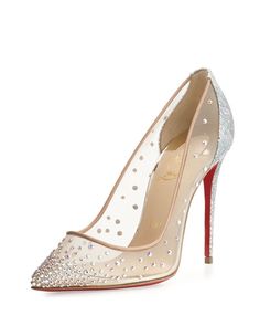 S0DK9 Christian Louboutin Follies Strass 100mm Red Sole Pump, Multi Red Sole Shoes, Tshirt Quilt, Red High Heels, Red Sole, Stiletto Pumps, Blake Lively, Formal Shoes, Louboutin Shoes, Bergdorf Goodman