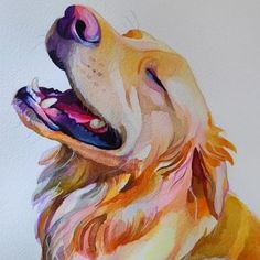 a painting of a dog with its mouth open