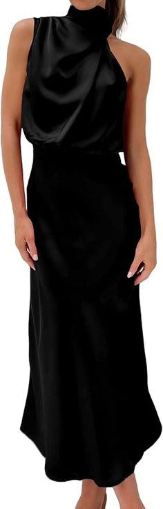 Amazon.com: BZSFW Women's 2024 Summer Satin Dress Elegant Sleeveless Mock Neck Cocktail Party Maxi Dresses (Black, Medium) : Clothing, Shoes & Jewelry