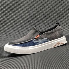 Men Fashion Denim Canvas Flat Casual Loafers-RAIIFY Casual Blue Slip-ons With Contrast Sole, Casual Flat Loafers With Contrast Sole, Casual Low-top Loafers With Contrast Sole, Casual Blue Loafers With Contrast Sole, Blue Casual Loafers With Contrast Sole, Casual Gray Loafers With Rubber Sole, Black Canvas Slip-ons With Round Toe, Casual Loafers With Contrast Sole, Gray Slip-on Casual Loafers