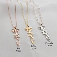 𝐻𝑜𝓌 𝒯𝑜 𝒪𝓇𝒹𝑒𝓇 - Choose the material. - Choose chain type and length. 𝐼𝓉𝑒𝓂 𝒟𝑒𝓈𝒸𝓇𝒾𝓅𝓉𝒾𝑜𝓃 Messianic Necklace Dimensions: 23*13mm  ��𝒪𝓇𝒹𝑒𝓇 𝐻𝒶𝓃𝒹𝓁𝒾𝓃𝑔 𝒯𝒾𝓂𝑒 Order processing time for our items is 3-5 business days, please note it does not include the delivery time. All of our jewelry is handmade with Love ❤ 𝒟𝑒𝓁𝒾𝓋𝑒𝓇𝓎 𝒯𝒾𝓂𝑒 US ORDERS: Free First Class Mail by USPS - 5-7 business days  -or- Expedited Shipping by DHL - 1-3 business days for 19.90 USD. INTERNA David Star, Star Of David Necklace, Necklace Star, Christian Necklace, Fish Pendant, Christian Jewelry, Menorah, Star Of David, Box Chain