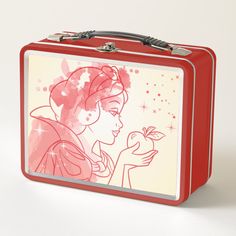 Snow White Watercolor Outline Metal Lunch Box Color: Red. Gender: unisex. Age Group: adult. Watercolor Outline, Box Flowers, Yellow Apple, Box Kitchen, Watercolor Gifts, Fun Lunch, School Lunch Box, White Watercolor, Perfect Lunch