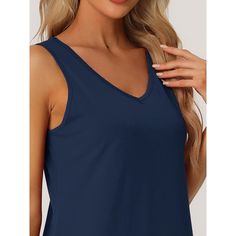 This soft fabric and breathable lounge dress for women is constructed of 65% Cotton and 35% Polyester fabric, comfy, moisture-wicking, breathable, and skin friendly. Featuring a v-neck, two side pockets, and a sleeveless design, makes you feel cozy all night, and enjoy a comfortable sleep and sweet dream. Great for loungewear, nightwear, sleepwear, home bedroom, and daily wear. No matter the cozy bedtime, casual home relaxation, laze afternoon, or comfy bath, the soft and lightweight nightdress Sleep Camisole Tank Top, Camisole Tank Top For Sleep, Comfortable Sleeveless Sleep Tops, Casual V-neck Stretch Nightgown, Blue Summer Sleepwear For Relaxation, Blue Sleepwear For Summer Relaxation, Summer V-neck Nightgown For Lounging, Summer V-neck Stretch Nightgown, Summer V-neck Sleepwear For Relaxation