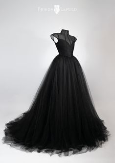 Tulle Gown by Frieda Lepold Goth Wedding Dresses, Black Wedding Dress Gothic, Tulle Bodice, Black Evening Dress, Witch Dress