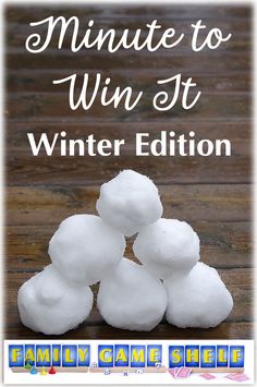 a pile of snowballs sitting on top of a wooden table next to the words winter edition