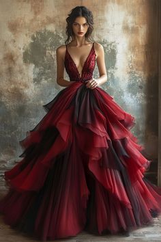 Maroon Gown Outfit, Vestidos Boho, Bridal Party Attire, Prom Girl Dresses, Fairy Dresses, Red Dresses, Gothic Wedding, Gorgeous Gowns, Wedding Dress Styles