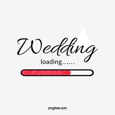 the words wedding loading are written in black on a white background with a red crochet hook