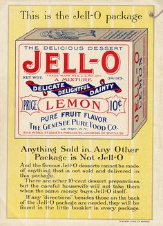 an old advertisement for jello lemon fruit flavored juice from the early 1900's