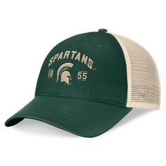 Shade your head on a sunny day and boldly showcase your love for the Michigan State Spartans by grabbing this Heritage Waylon trucker hat from Top of the World. It features a distinct Michigan State Spartans graphic embroidered across the front panels and mesh mid and rear panels that help you make the most of a pleasant breeze. The snap closure ensures that your perfect fit is never more than a snap or two away when you reach for it. Michigan State Spartans, Curves Workout, Top Of The World, Michigan State, For Sale Sign, Mens Green, Sunny Day, Adjustable Hat, World Heritage