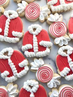 cookies decorated with candy canes and santa hats