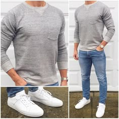 Jeans Outfit Men, White Jeans Men, Outfit Sneakers, Mode Casual, Men's Outfits, Casual Outfit Ideas