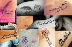 many different tattoos with words on them and some are written in cursive writing