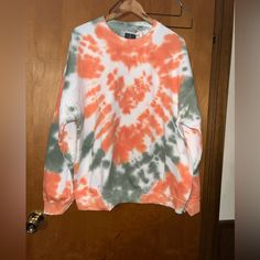 Nwt Urban Outfitters Tie Dye Sweatshirt Size X-Large Oversized Orange Crew Neck Top, Oversized Orange Casual Tops, Oversized Orange Casual Sweatshirt, Oversized Orange Long Sleeve Top, Oversized Orange Tops For Streetwear, Urban Outfitters Oversized Long Sleeve Tops, Oversized Long Sleeve Tops From Urban Outfitters, Orange Cotton Sweatshirt With Relaxed Fit, Orange Relaxed Fit Cotton Sweatshirt