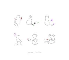 an image of cats with hearts on their tails and tail, one cat has a flower in its mouth