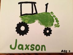 a handprinted picture of a green tractor with the words u - oxson on it