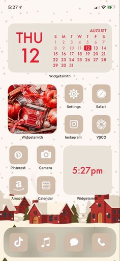 an iphone screen showing the calendar and icons for christmas season, including santa claus's sleigh