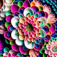 an image of colorful flowers with lots of colors on it's petals and leaves