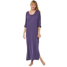 This long nightgown sleepshirt features a round neckline, 3/4 length sleeves, hidden is-seam pockets deep enough to hold your smart phone or small cat and a full length round hem with split side seams for ultimate flexibility and comfort.  Great as casual sleepwear or as a casual dress.   Lightweight, comfortable, good quality fabric and sewing. Comfortable Long Sleeve Sleep Dresses, Casual Long Sleepwear For Loungewear, Purple Relaxed Fit Long Sleeve Sleepwear, Purple Long Sleeve Nightgown For Sleep, Oversized Pajamas, Long Sleep Dress, Casual Sleepwear, Long Nightgown, Pajama Dress