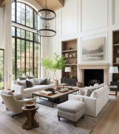 Tall Ceiling Living Room, Large Living Room Layout, Formal Living Room Designs, High Ceiling Living Room, Classic Living Room, Transitional Living, Transitional Living Rooms, Living Room Ceiling