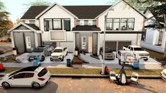 an artist's rendering of a house with cars parked in the driveway