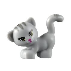 a white toy cat with green eyes and pink nose sitting on its hind legs in front of a white background