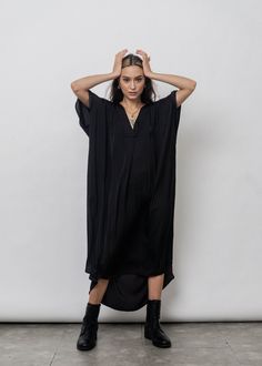 Cercei Kaftan Dress/Black Silk Kaftan Dress/ Loose fit Black | Etsy Oversized V-neck Midi Dress For Daywear, Black Relaxed Fit Dress For Loungewear, Black Relaxed Fit V-neck Maxi Dress, Black Viscose Maxi Dress For Beach, Black Viscose Maxi Dress For The Beach, Flowy Tunic Midi Dress For Daywear, Oversized Tunic Midi Dress, Relaxed Fit Unlined Dresses For Loungewear, Relaxed Fit Lounge Dress