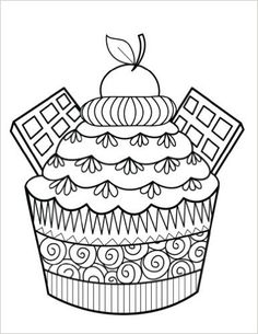 a cupcake with an apple on top and chocolate bars in the middle coloring page