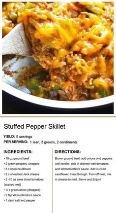 the recipe for stuffed pepper skillet is shown