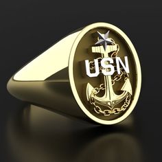 14K Gold or Silver ring base with highly detailed fouled anchor with white "USN" Image above is a 3D representation of Premium Navy Senior Chief Signet Ring.You can interact with this representation so you can see ring from all angles. Your Navy Chief Petty Officer Ring was filed, sanded polished, and enameled by hand. The detail is stunning, the symbolism is timeless and a guaranteed conversation starter. This ring is durable enough to be passed down for several generations. Product Details ✅ C Us Navy Rings, Navy Ring, Navy Chief Petty Officer, Navy Rings, Ring Master, Chief Petty Officer, Navy Chief, Make Things Happen, Holiday Promotions