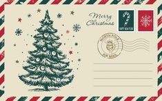 a postcard with a christmas tree on it