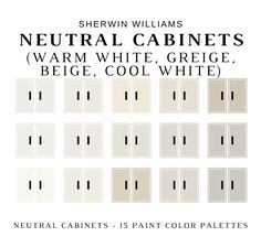 neutral white paint colors with the words neutral, warm and cool in black on them