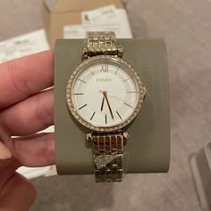 Brand New Still In Box Fossil Gold Women’s Watch. Bought For A Friend And She Didn’t Like It And I Missed The Return Window Fossil Watches Women, Owl Pendant Necklace, Rose Gold Watches Women, Gold Watches Women, Genuine Leather Bracelet, Fossil Jewelry, Watches Women, Fossil Watch, Fossil Watches