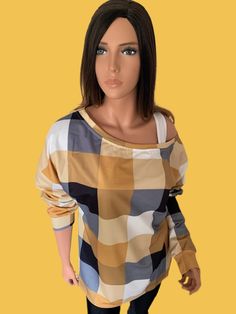 Harvest Gold Plaid Round Neck Long Sleeve Shirt – Just Your Average Gal Bright Fall Colors, Round Boat, Harvest Gold, Trendy Clothes For Women, Long Sleeve Casual, Plaid Pattern, Boat Neck, Shirt Sleeves, Casual Tops