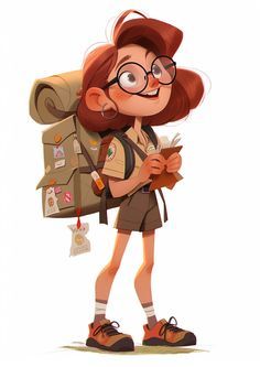 a cartoon character with glasses and a backpack