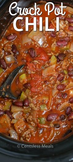 the crock pot chili is ready to be eaten