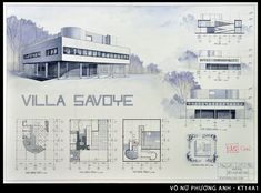 an architectural drawing of villa gaudie in the 1960s's, with plans and elevations