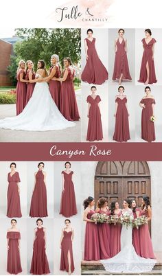 bridesmaids in maroon dresses posing for pictures