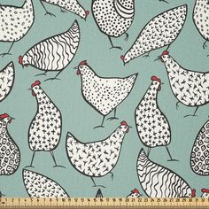 hens and roosters in black and white on a blue background seamless pattern