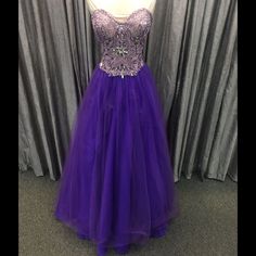 Purple, Also Comes In Pink, White, Turquoise, Lilac,Coral, Royal , Red Purple Sleeveless Evening Dress For Debutante Ball, Purple Floor-length Dress For Homecoming, Purple Gown With Fitted Bodice For Prom, Purple Ball Gown, Purple Wedding Dress, White Turquoise, Royal Red, Size 12 Dress, Purple Wedding