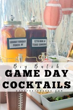 game day cocktails with orange juice and lemonade in mason jars on a table