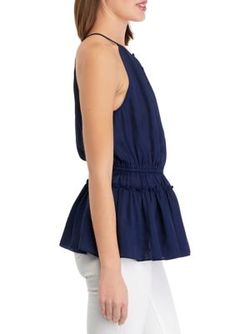 Perfect for special occasions, this lovely blouse from Philosophy is updated with a sleeveless silhouette for a flattering look. | Philosophy Women's Halter Neck Airflow Blouse, Navy Blue, Medium