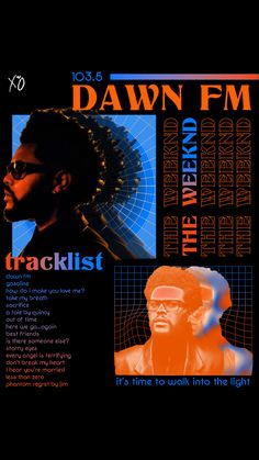 the back cover to dawn fm's tracklist, featuring an image of a man with