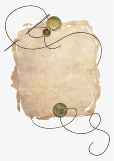 an old piece of paper with some buttons and wire around it on a white background