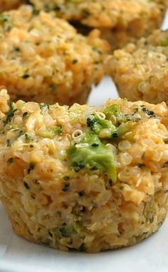 broccoli and rice muffins on a white plate