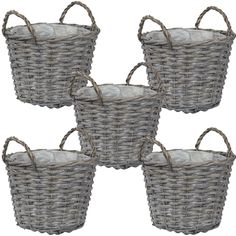 Create beautiful plant and flower displays with this wicker planter basket set. This set includes 5 identical indoor planter baskets with matching wicker handles to add beautiful, wholesome charm to your floral and plant displays. Arrange these baskets together for a cohesive look or place them individually throughout your home, garden, patio, front porch, stairways, and more to bring bright blossoms everywhere! Each planter basket is made out of willow wicker with a sturdy steel wire frame for Grey Wicker Baskets, Basket Willow, Flower Displays, Wicker Planter, Planter Basket, Cottage Aesthetic, Basket Planters, Unique Planter, Indoor Planter