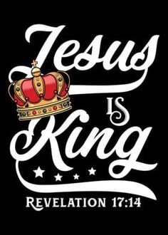 the word jesus is king with a crown on it