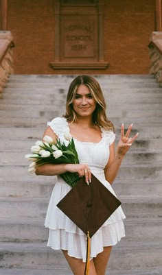 Senior photos shot on film Graduation Pictures University, Arizona State Graduation Pictures, Graduation Photos With Flowers, Sac State Graduation Photos, Texas State University Graduation Photos, Graduation Dress Inspiration, Graduation Inspo Outfits, Graduation Short Dress