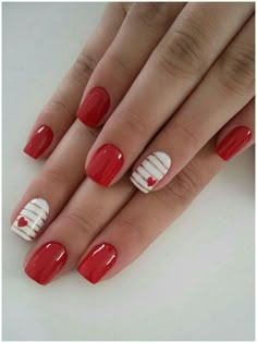 Red and White Valentine's Day Nails  #Candles #Fauxongles #Jolisongles #On    Ferdi Pins Cute Nail Art Designs, Red Nail Designs, Sally Beauty, Nails And Makeup, Up Nails, Fancy Nails